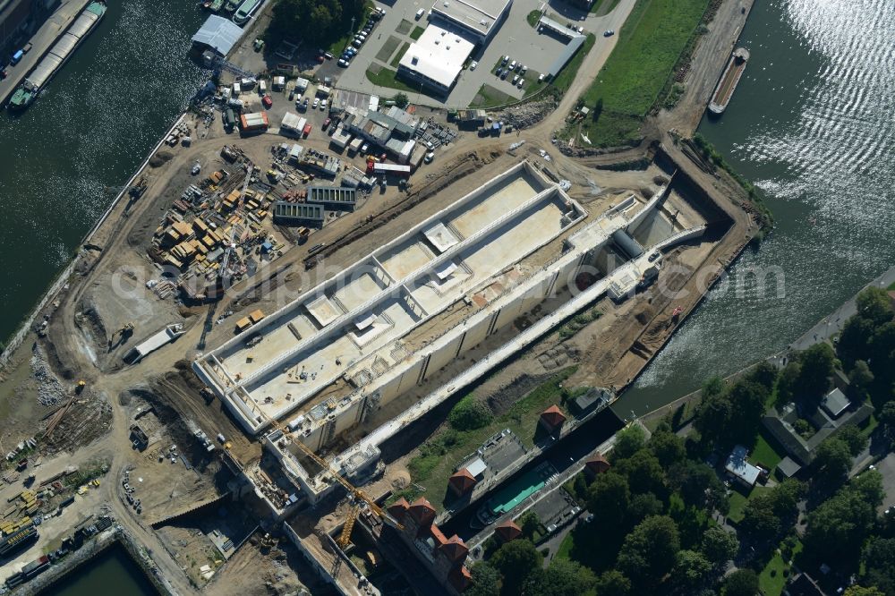 Minden from the bird's eye view: Construction site to build the new lock in the waterway intersection in Minden in North Rhine-Westphalia