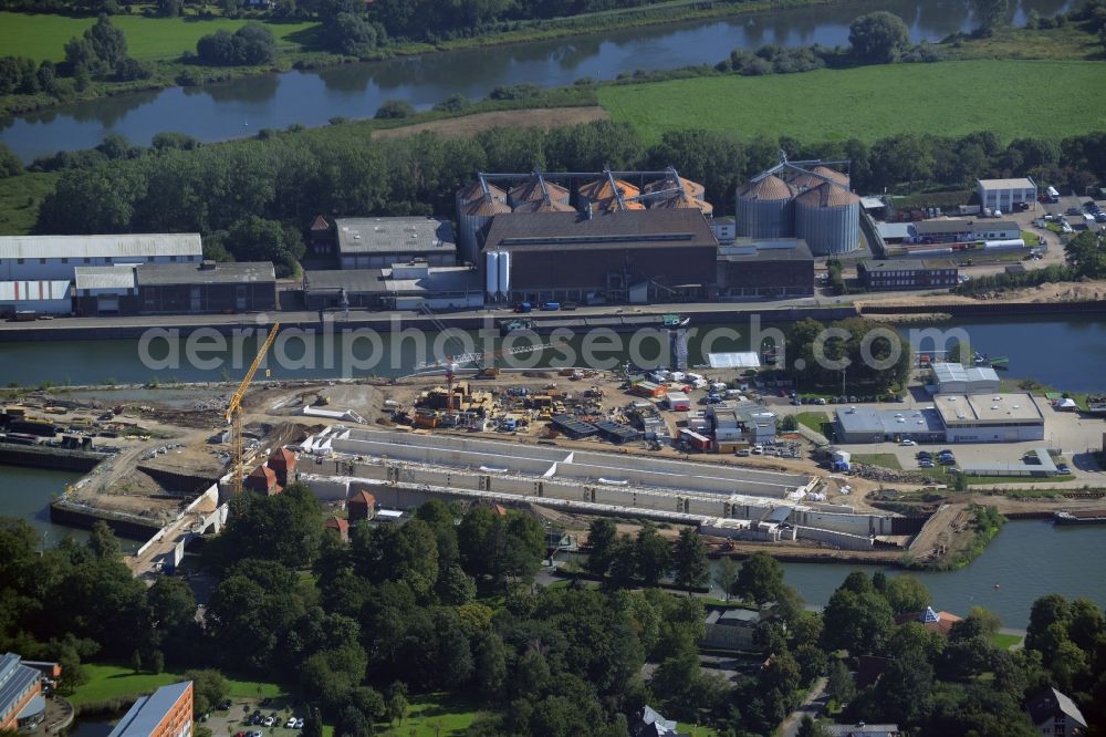 Minden from the bird's eye view: Construction site to build the new lock in the waterway intersection in Minden in North Rhine-Westphalia