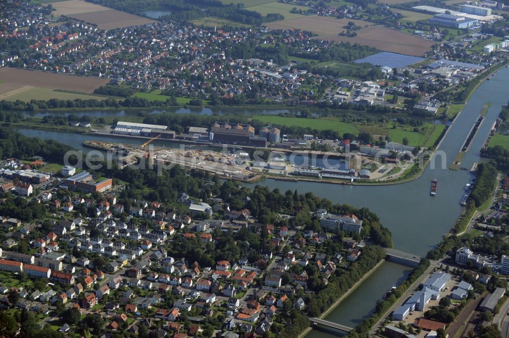 Aerial image Minden - Construction site to build the new lock in the waterway intersection in Minden in North Rhine-Westphalia