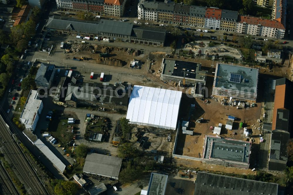 Aerial photograph Dresden - Construction site for the new building Schul- Gebaeude and of Kita Drewag-Areal on Loessnitzstrasse in Dresden in the state Saxony, Germany