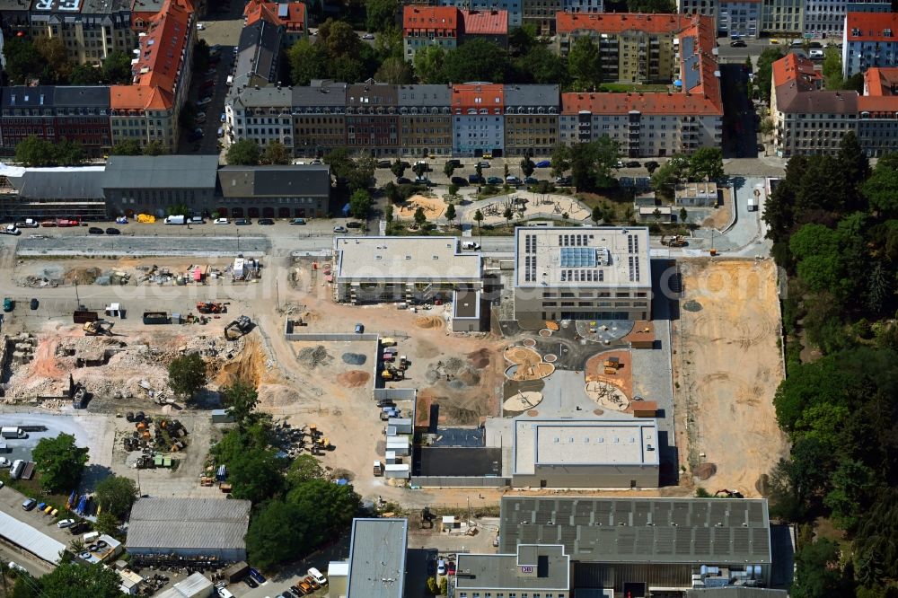 Aerial image Dresden - Construction site for the new building Schul- Gebaeude and of Kita Drewag-Areal on Loessnitzstrasse in Dresden in the state Saxony, Germany