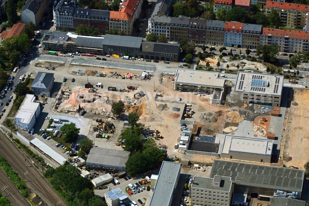 Aerial photograph Dresden - Construction site for the new building Schul- Gebaeude and of Kita Drewag-Areal on Loessnitzstrasse in Dresden in the state Saxony, Germany