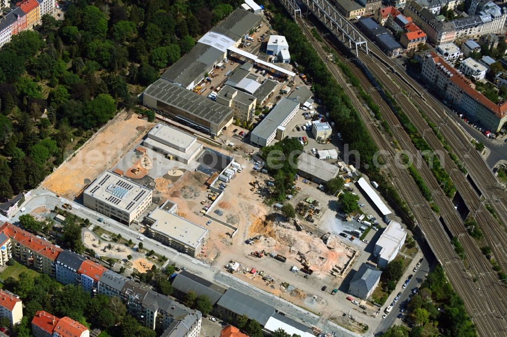 Aerial photograph Dresden - Construction site for the new building Schul- Gebaeude and of Kita Drewag-Areal on Loessnitzstrasse in Dresden in the state Saxony, Germany