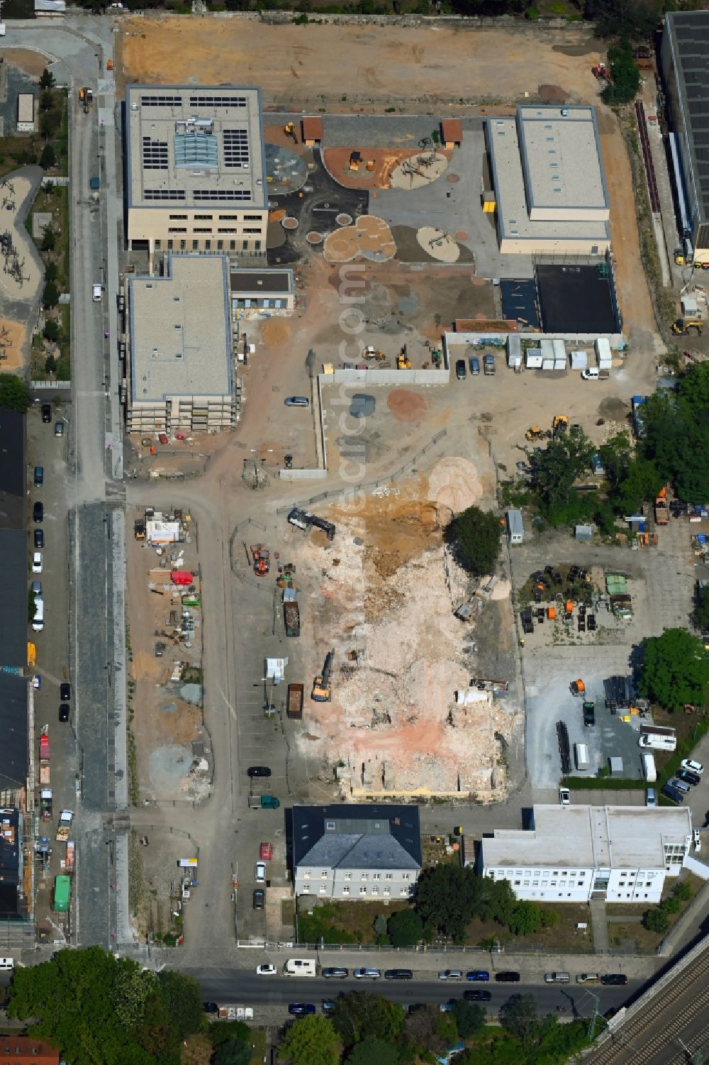 Aerial photograph Dresden - Construction site for the new building Schul- Gebaeude and of Kita Drewag-Areal on Loessnitzstrasse in Dresden in the state Saxony, Germany