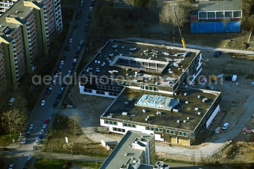 Berlin from above - New construction site of the school building Leonardo-da-Vinci-Gymnasium on Christoph-Ruden-Strasse in the district Buckow in Berlin, Germany