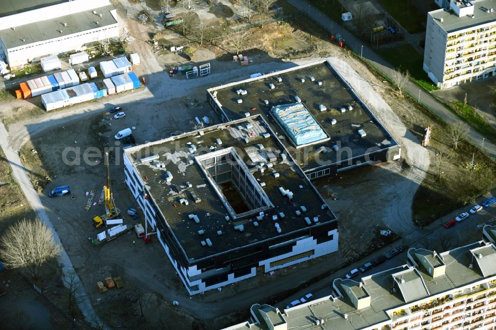 Aerial photograph Berlin - New construction site of the school building Leonardo-da-Vinci-Gymnasium on Christoph-Ruden-Strasse in the district Buckow in Berlin, Germany