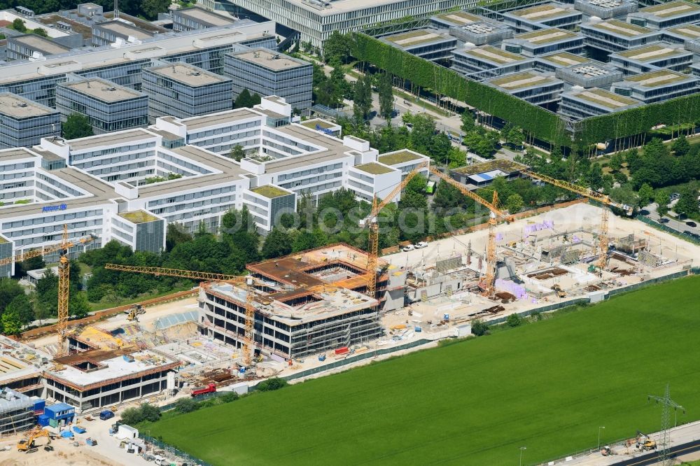 Aerial photograph Unterföhring - New construction site of the school building on Mitterfeldallee in Unterfoehring in the state Bavaria, Germany