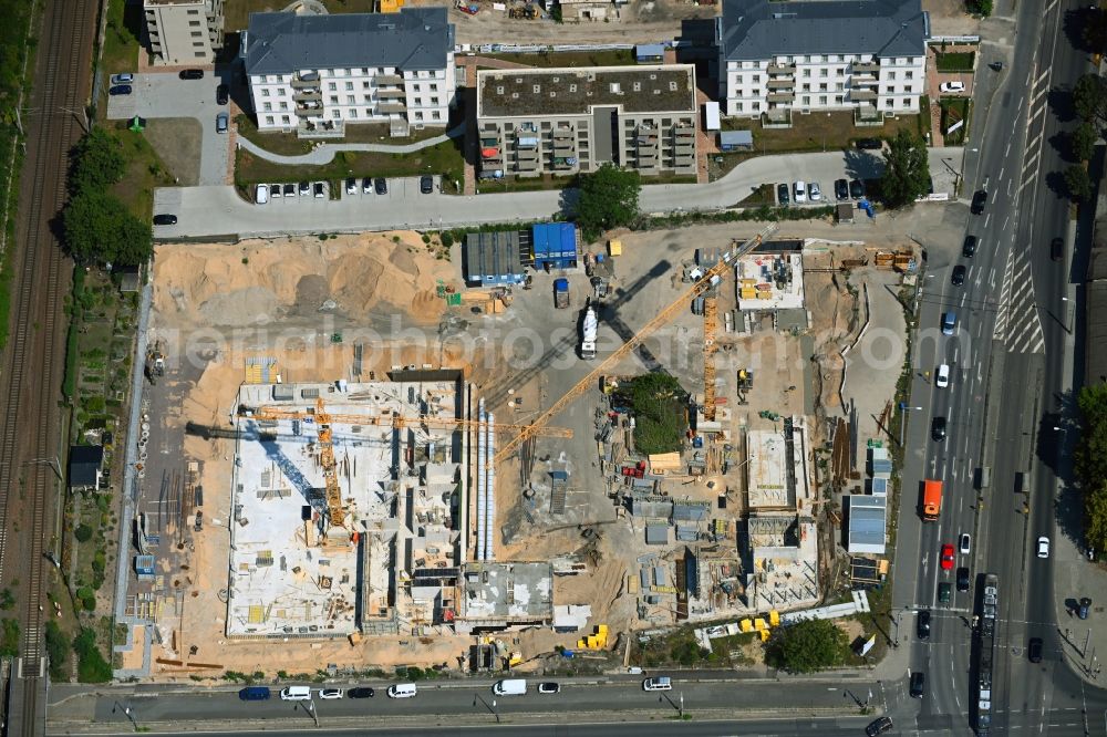 Dresden from above - Construction site for the new building Schule 151. Oberschule on Koenigsbruecker Strasse - Stauffenbergallee in the district Albertstadt in Dresden in the state Saxony, Germany