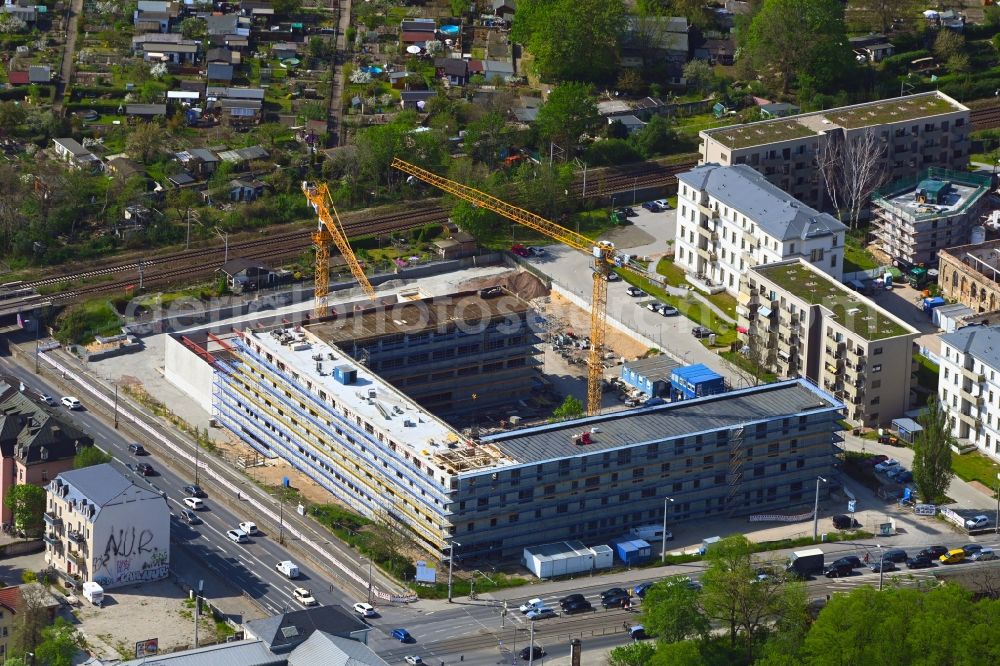 Aerial image Dresden - Construction site for the new building Schule 151. Oberschule on Koenigsbruecker Strasse - Stauffenbergallee in the district Albertstadt in Dresden in the state Saxony, Germany