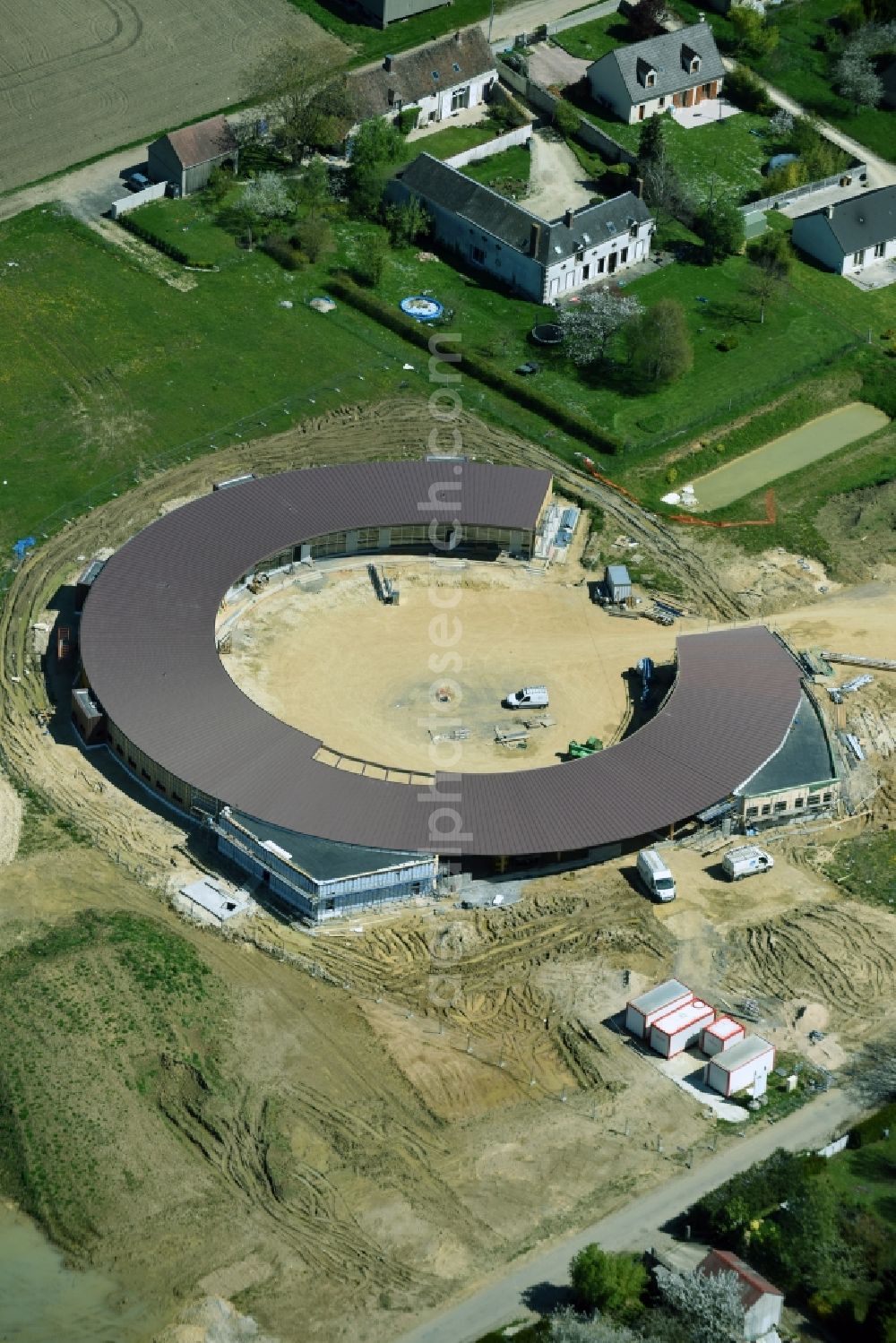 Aerial image Corquilleroy - Construction site for the new building einer Schule on Rue de lA?Ancien Bourg in Corquilleroy in Centre-Val de Loire, France