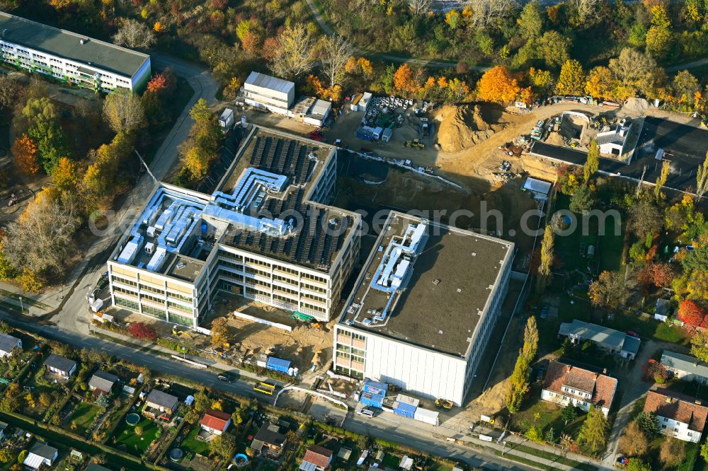 Aerial image Berlin - New construction site of the school building Elsenschule on street Elsenstrasse in the district Mahlsdorf in Berlin, Germany