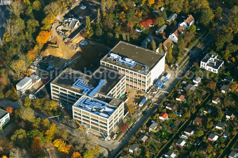 Berlin from the bird's eye view: New construction site of the school building Elsenschule on street Elsenstrasse in the district Mahlsdorf in Berlin, Germany