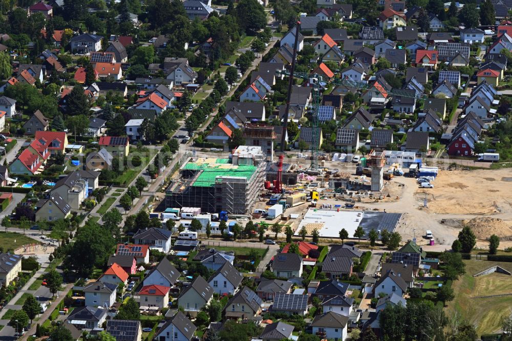 Berlin from above - New construction site of the school building ISS Landsberger Strasse - Bisamstrasse on street Landsberger Strasse in the district Mahlsdorf in Berlin, Germany