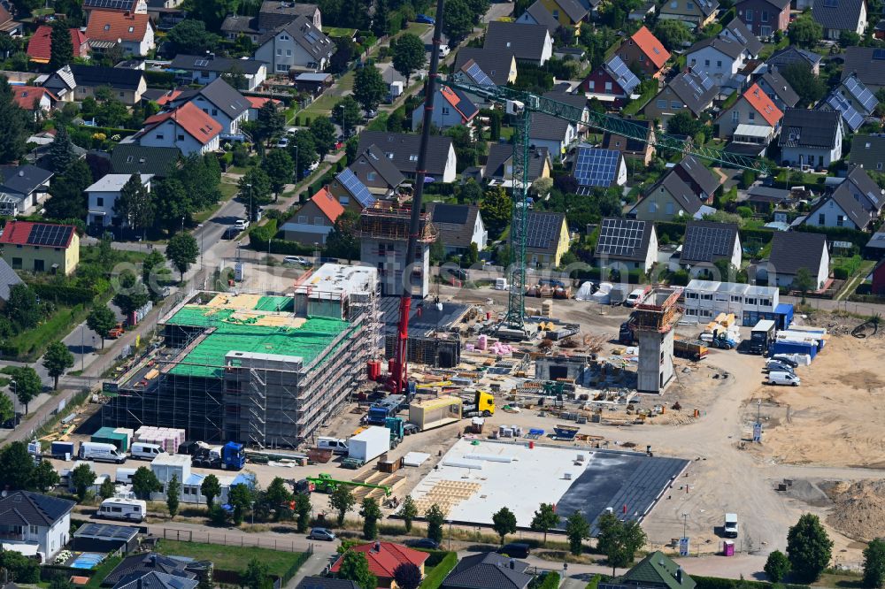 Aerial image Berlin - New construction site of the school building ISS Landsberger Strasse - Bisamstrasse on street Landsberger Strasse in the district Mahlsdorf in Berlin, Germany