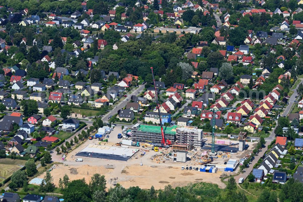 Berlin from above - New construction site of the school building ISS Landsberger Strasse - Bisamstrasse on street Landsberger Strasse in the district Mahlsdorf in Berlin, Germany