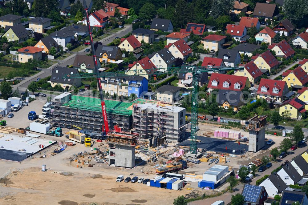 Berlin from the bird's eye view: New construction site of the school building ISS Landsberger Strasse - Bisamstrasse on street Landsberger Strasse in the district Mahlsdorf in Berlin, Germany