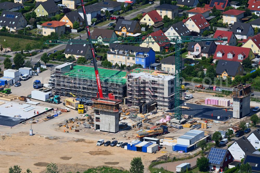 Aerial image Berlin - New construction site of the school building ISS Landsberger Strasse - Bisamstrasse on street Landsberger Strasse in the district Mahlsdorf in Berlin, Germany