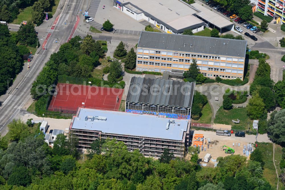 Aerial image Berlin - New construction site of the school building Kerschensteiner Integrierte Sekundarschule on street Golliner Strasse in the district Marzahn in Berlin, Germany