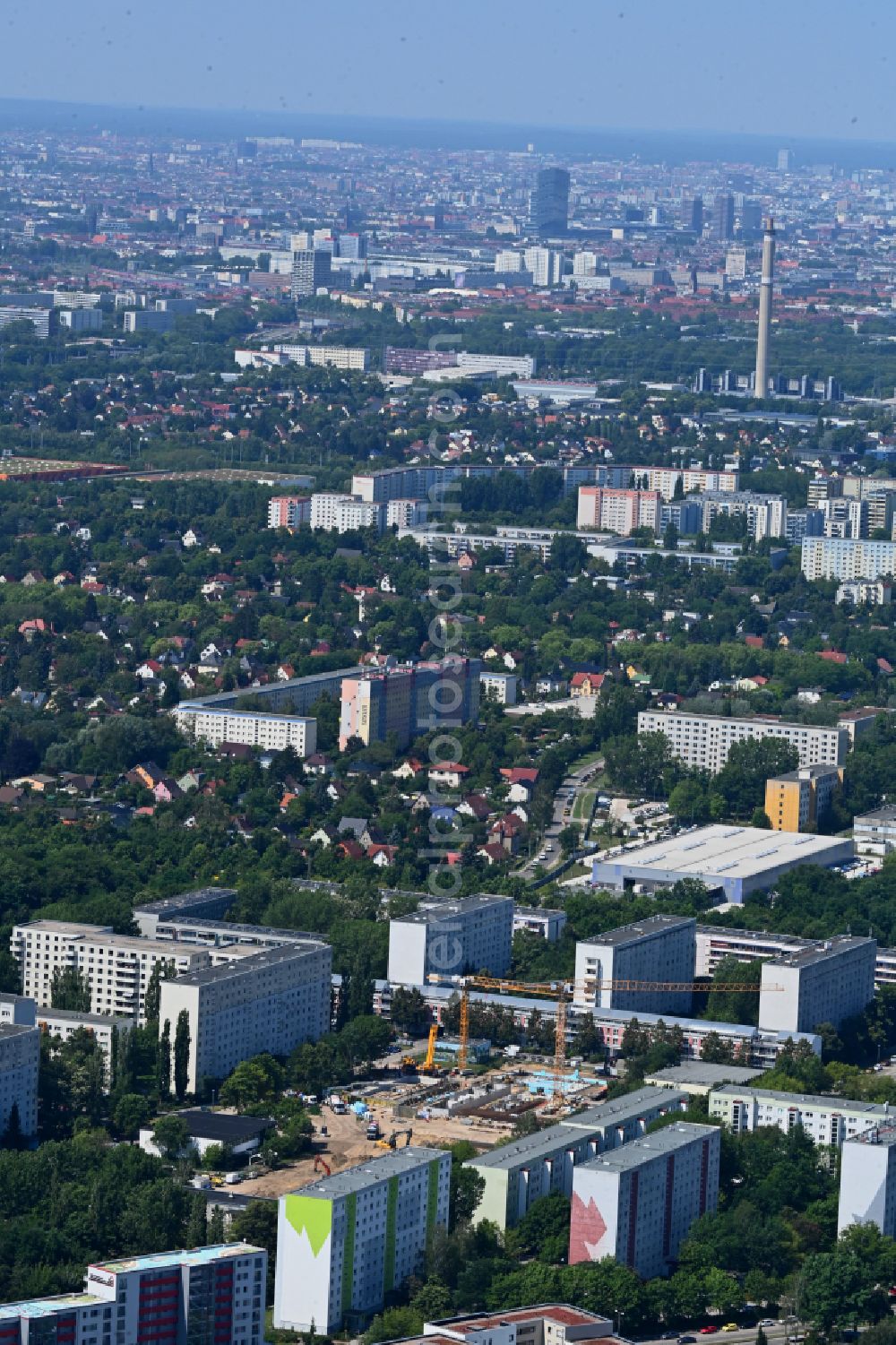 Berlin from above - New construction site of the school building on street Wuhlestrasse - Garzauer Strasse - Buckower Ring in the district Biesdorf in Berlin, Germany