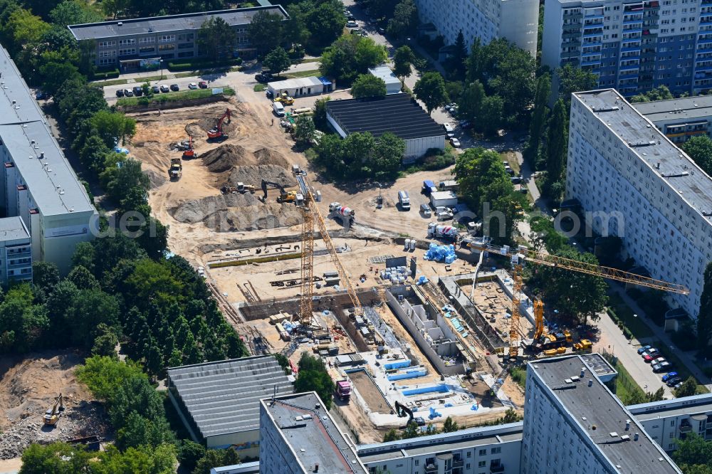 Berlin from above - New construction site of the school building on street Wuhlestrasse - Garzauer Strasse - Buckower Ring in the district Biesdorf in Berlin, Germany