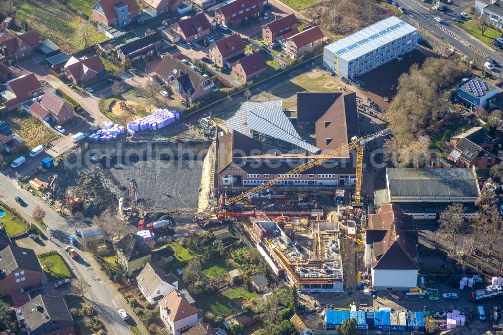 Aerial image Hamm - New construction site of the school building Arnold-Freymuth-Gesamtschule An der Falkschule in the district Herringen in Hamm at Ruhrgebiet in the state North Rhine-Westphalia, Germany