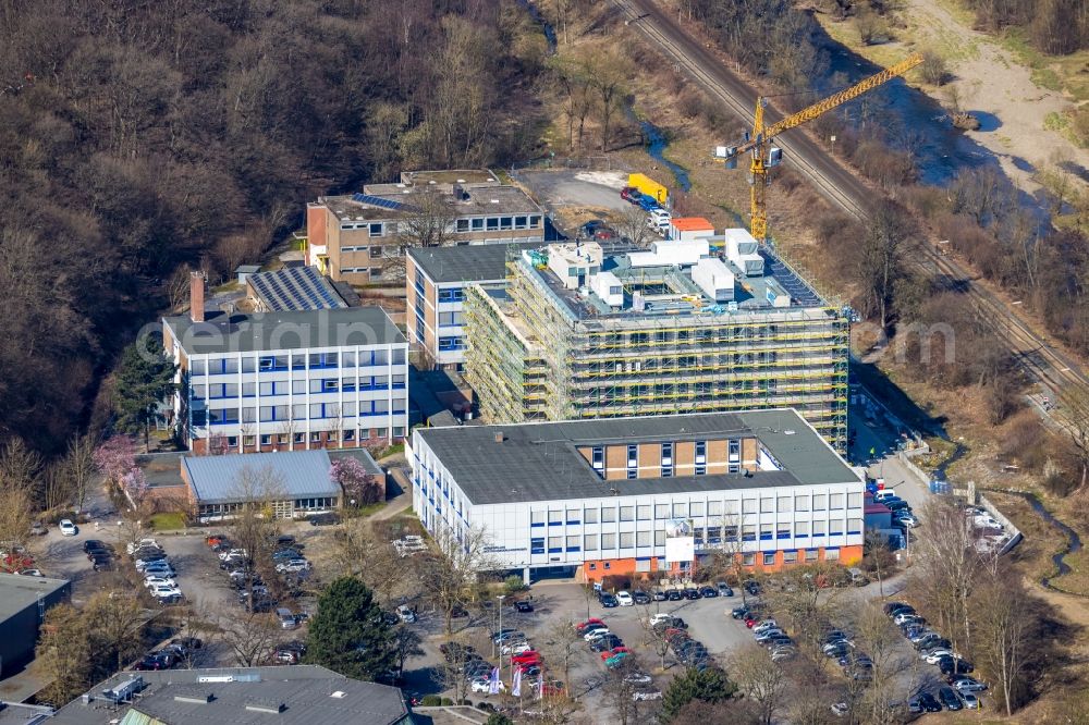 Arnsberg from above - New construction site of the school building Berufskolleg Berliner Platz on Berliner Platz in the district Huesten in Arnsberg in the state North Rhine-Westphalia, Germany