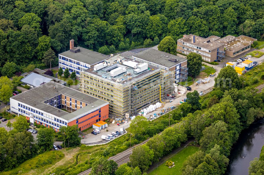 Arnsberg from above - New construction site of the school building Berufskolleg Berliner Platz on Berliner Platz in the district Huesten in Arnsberg in the state North Rhine-Westphalia, Germany