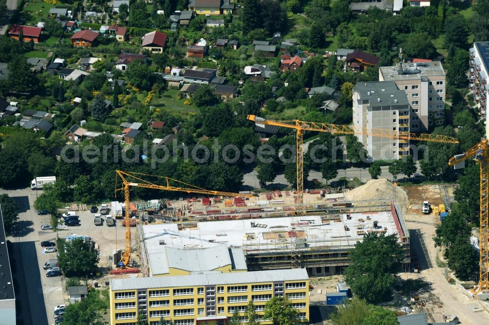 Potsdam from the bird's eye view: New construction site of the school building of Berufsvorbereitende Oberschule Pierre de Coubertin on Gagarinstrasse in the district Potsdam Suedost in Potsdam in the state Brandenburg, Germany