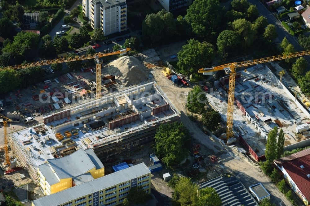 Potsdam from the bird's eye view: New construction site of the school building of Berufsvorbereitende Oberschule Pierre de Coubertin on Gagarinstrasse in the district Potsdam Suedost in Potsdam in the state Brandenburg, Germany