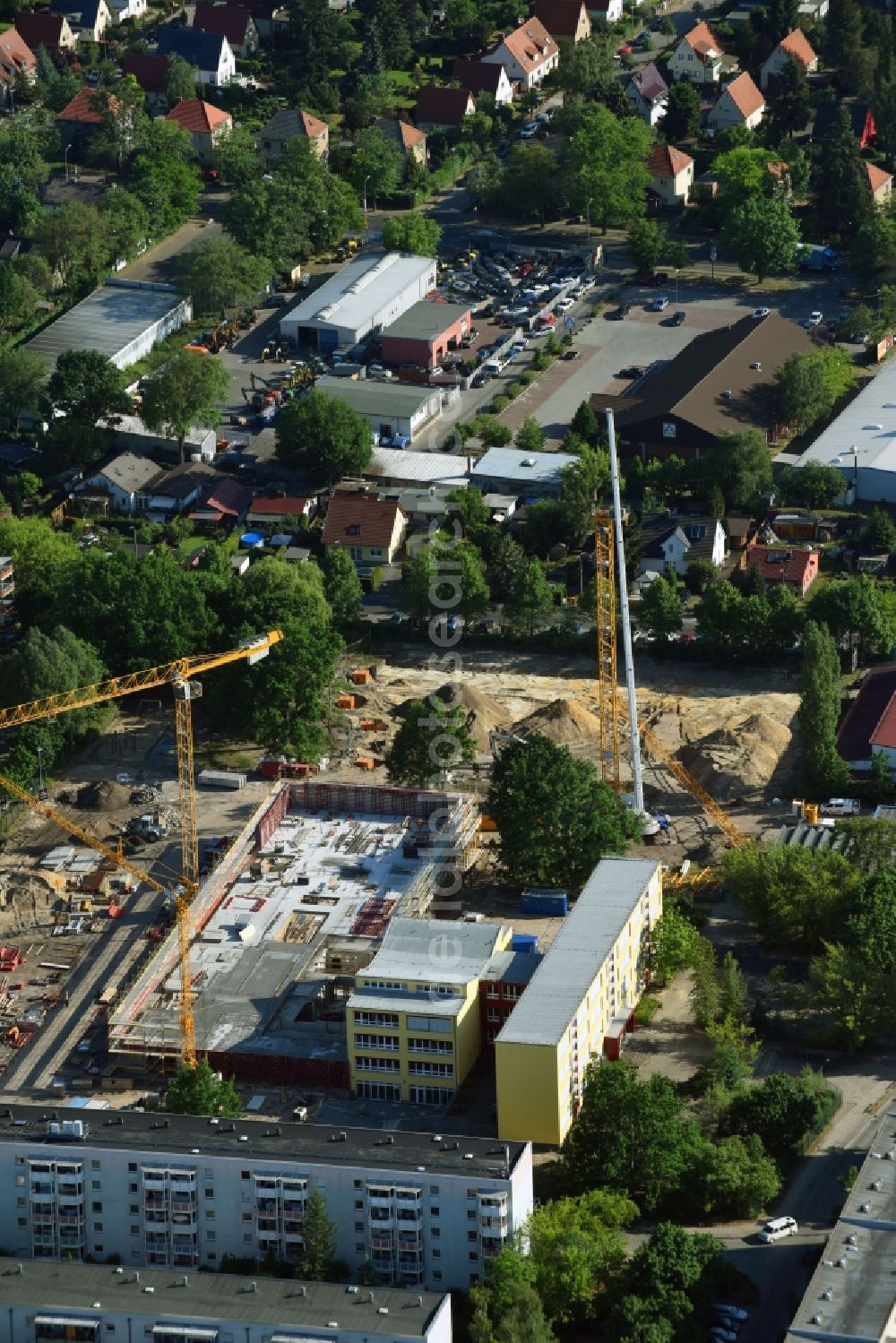 Aerial photograph Potsdam - New construction site of the school building of Berufsvorbereitende Oberschule Pierre de Coubertin on Gagarinstrasse in the district Potsdam Suedost in Potsdam in the state Brandenburg, Germany