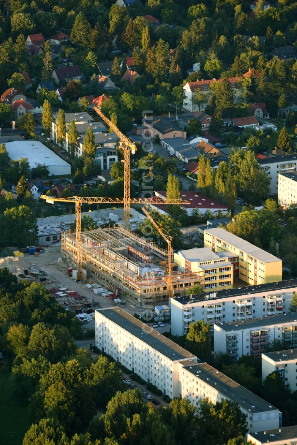 Aerial photograph Potsdam - New construction site of the school building of Berufsvorbereitende Oberschule Pierre de Coubertin on Gagarinstrasse in the district Potsdam Suedost in Potsdam in the state Brandenburg, Germany