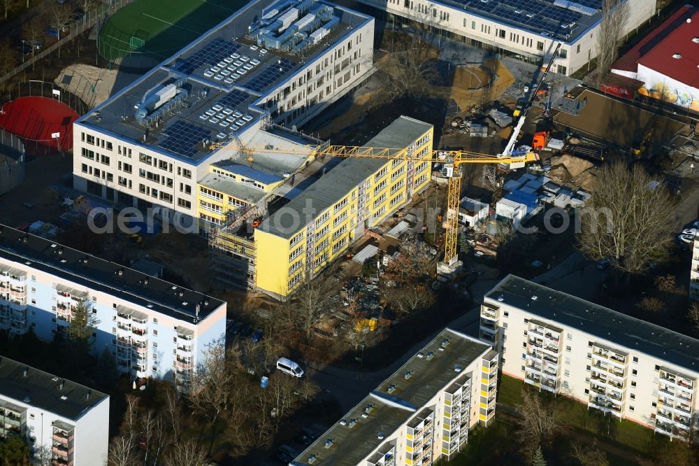 Potsdam from above - New construction site of the school building of Berufsvorbereitende Oberschule Pierre de Coubertin on Gagarinstrasse in the district Potsdam Suedost in Potsdam in the state Brandenburg, Germany