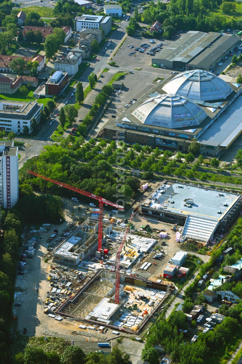 Aerial image Leipzig - New construction site of the school building Campus Doesner Weg on street Tarostrasse - Semmelweissstrasse in Leipzig in the state Saxony, Germany