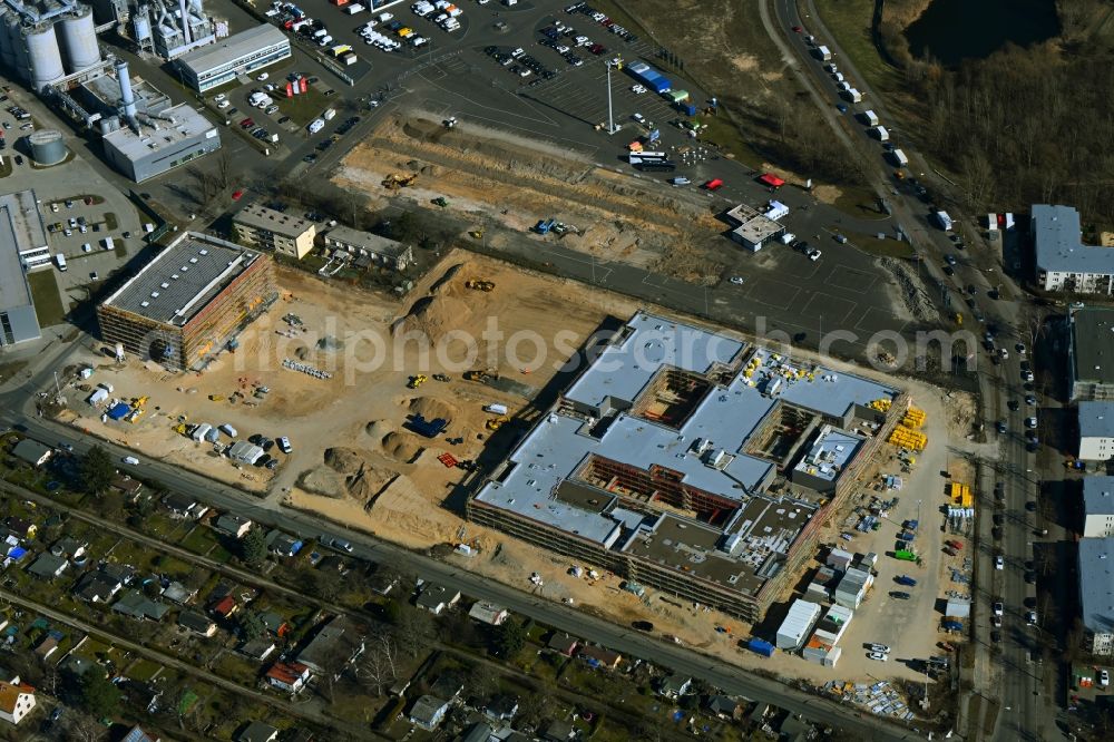 Berlin from above - New construction site of the school building Clay-Oberschule on Neudecker Weg and August-Froehlich-Strasse in Berlin, Germany