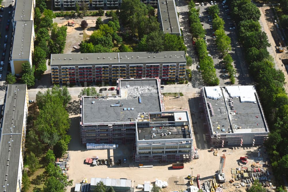 Aerial image Berlin - New construction site of the school building Ernst-Ludwig-Heim-Grundschule on street Karower Chaussee in the district Buch in Berlin, Germany