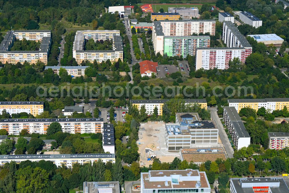 Berlin from above - New construction site of the school building Ernst-Ludwig-Heim-Grundschule on street Karower Chaussee on street Karower Chaussee in the district Buch in Berlin, Germany