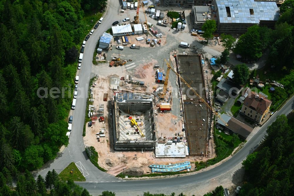 Aerial image Bad Reiboldsgrün - New construction site of the school building Forest school in Bad Reiboldsgruen in the state Saxony, Germany