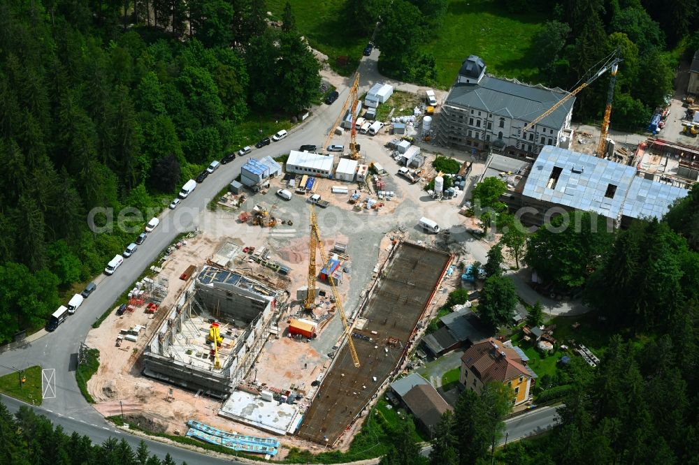 Bad Reiboldsgrün from the bird's eye view: New construction site of the school building Forest school in Bad Reiboldsgruen in the state Saxony, Germany