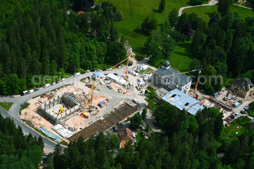 Aerial image Bad Reiboldsgrün - New construction site of the school building Forest school in Bad Reiboldsgruen in the state Saxony, Germany