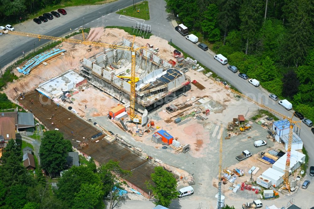 Bad Reiboldsgrün from the bird's eye view: New construction site of the school building Forest school in Bad Reiboldsgruen in the state Saxony, Germany