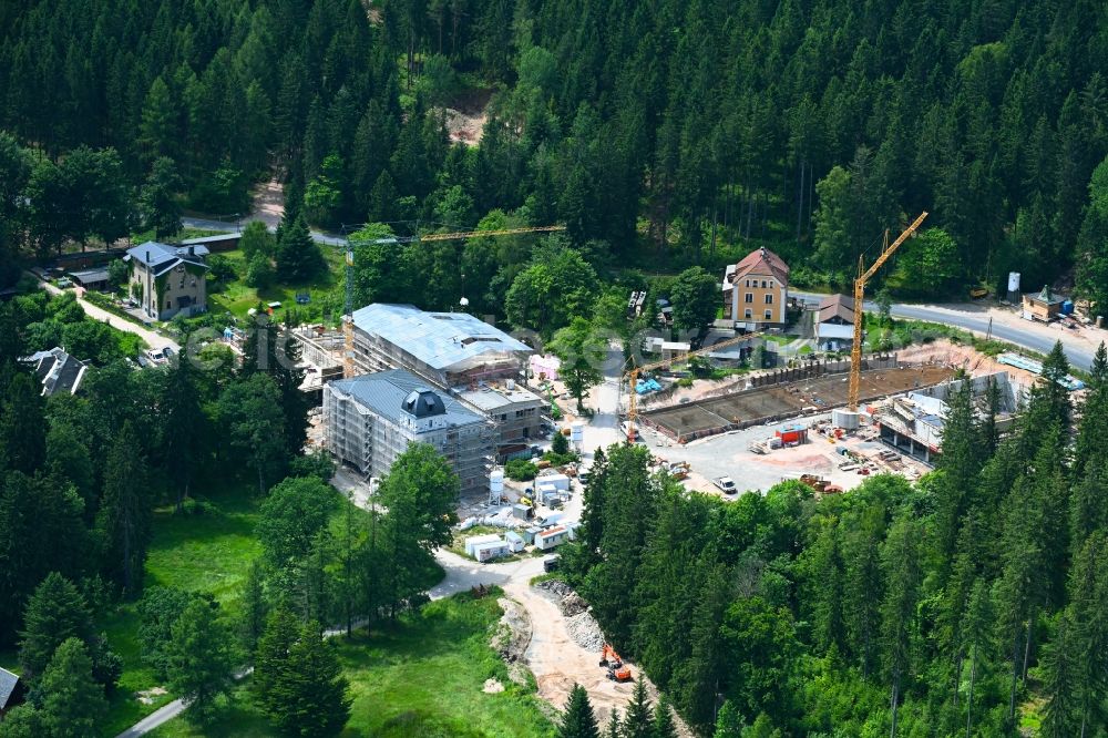 Aerial image Bad Reiboldsgrün - New construction site of the school building Forest school in Bad Reiboldsgruen in the state Saxony, Germany