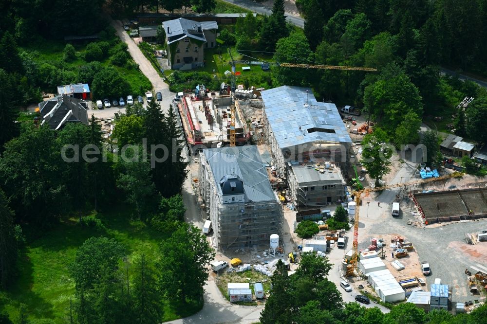 Bad Reiboldsgrün from above - New construction site of the school building Forest school in Bad Reiboldsgruen in the state Saxony, Germany