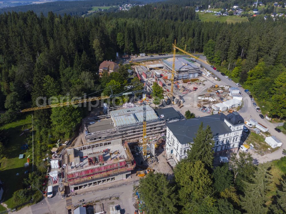 Bad Reiboldsgrün from above - New construction site of the school building Forest school in Bad Reiboldsgruen in the state Saxony, Germany