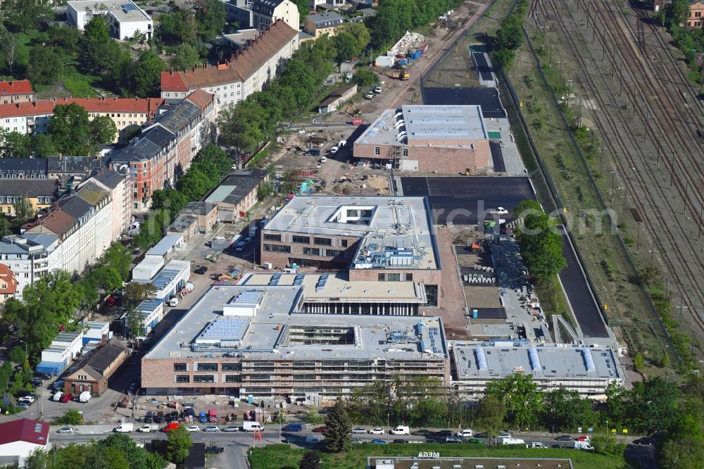 Dresden from the bird's eye view: New construction site of the school building Gehestrasse - Erfurter Strasse in the district Pieschen in Dresden in the state Saxony, Germany