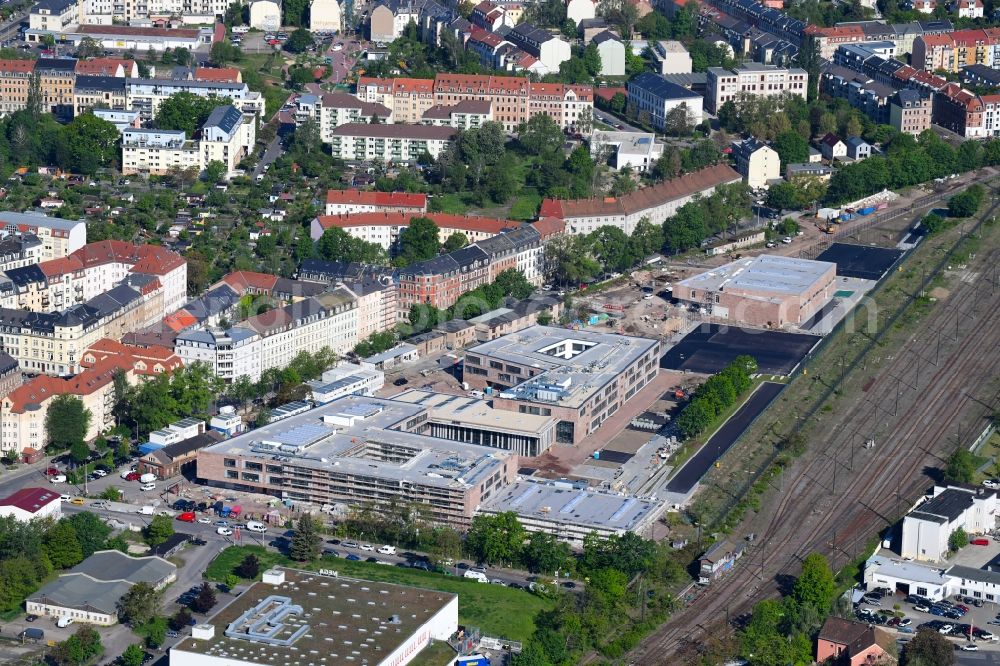 Dresden from above - New construction site of the school building Gehestrasse - Erfurter Strasse in the district Pieschen in Dresden in the state Saxony, Germany