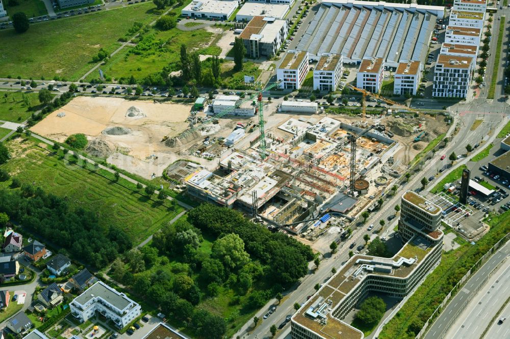 Aerial image Berlin - New construction site of the school building a community school on street Hermann-Dorner-Allee - Eisenhutweg in the district Adlershof in Berlin, Germany