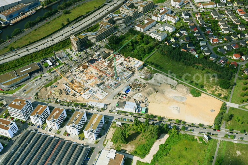 Berlin from above - New construction site of the school building a community school on street Hermann-Dorner-Allee - Eisenhutweg in the district Adlershof in Berlin, Germany