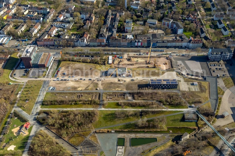 Bochum from the bird's eye view: New construction site of the school building on Gerard-Mortier-Platz in Bochum in the state North Rhine-Westphalia, Germany