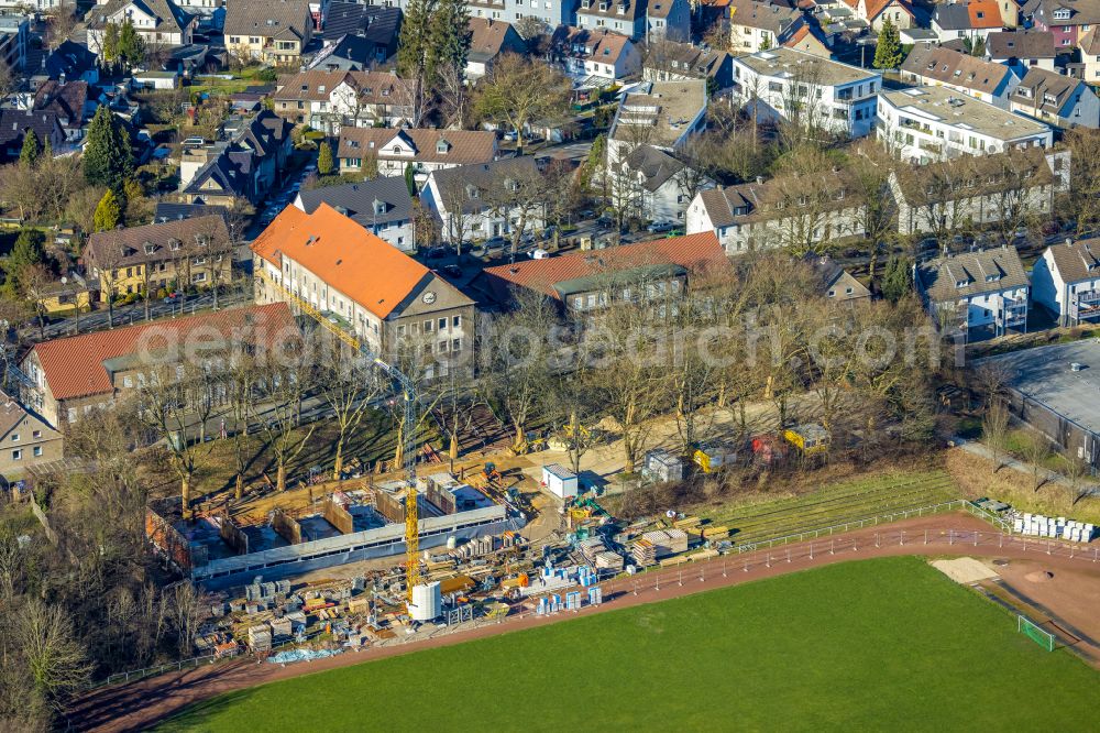 Hattingen from the bird's eye view: New construction site of the school building of Gesamtschule in the district Welper in Hattingen at Ruhrgebiet in the state North Rhine-Westphalia, Germany