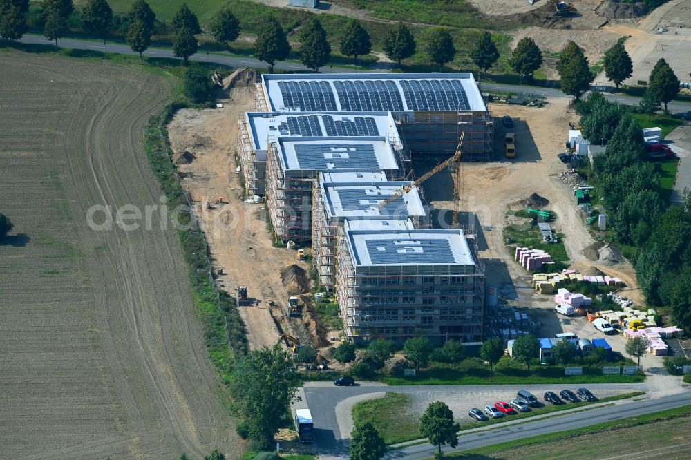 Aerial image Lindenberg - New construction site of the school building between Ahrensfelof Chaussee in Lindenberg in the state Brandenburg, Germany